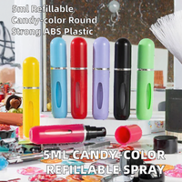 Flacon de parfum rechargeable rond de 5 ml en plastique ABS, pulvérisateur auto-amorçant couleur bonbon à remplissage direct