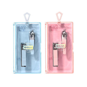 Juego de cortaúñas a cuadros Lmltop, 2 piezas, herramientas portátiles planas e inclinadas de acero inoxidable en caja de plástico, rosa y azul - Product Image 1