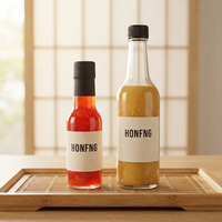 Bouteille en verre transparent en gros pour sauces, 3oz, 5oz, 8oz, contenant vide pour condiments avec bouchon à vis noir, emballage pour sauce chili piquante