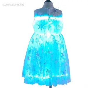 New Model Elegant Kids Summer Clothes Blue Dress Fashion Design Christmas Lights Led Light Up Luminous Baby Kids Dresses