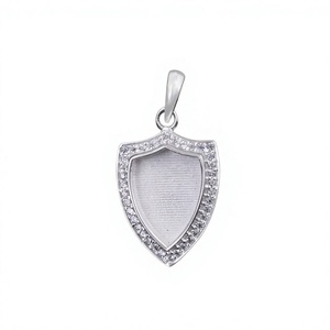 Bijou en résine pour cendres, en argent 925 de haute qualité, plaqué or 14K, avec semi-monture en zircon cubique (CZ) de 12x9mm, serti clos, motif bouclier - Product Image 1