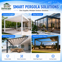 Pergola motorisée moderne en aluminium pour piscine, utilisation extérieure, abri durable toutes saisons, design résistant aux intempéries, personnalisable