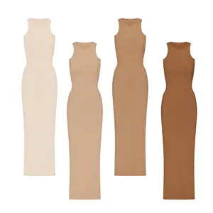 New arrivals 2023 Custom Cotton Bamboo Ribbed Tank Long Maxi Women Clothing 2022 Elegant Soft Lounge Rackrback Sleeveless Dress