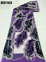 Tissu en dentelle de tulle avec appliques en velours de luxe, 100% polyester, perles et paillettes brodées, pour robe de mariée africaine, robe de soirée
