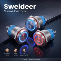 Interrupteur à bouton-poussoir en métal Sweideer, éclairé par LED, étanche, à montage sur panneau, momentané, en acier inoxydable, pour commande industrielle