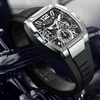 Montre chronographe pour homme avec cadran carré creux, date, calendrier, multifonction, sport, luxe, lumineuse, quartz, montre-bracelet pour homme