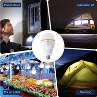 Ampoule LED d'urgence à culot E27, batterie Li-ion 2 cellules 20 W 2400 mAh, la plus vendue, avec interrupteurs et crochets, autonomie 2-3h