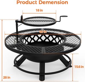 Table de foyer ronde en métal 3 en 1 avec grille de cuisson pour extérieur, jardin, patio, feu de camp, camping - Product Image 2