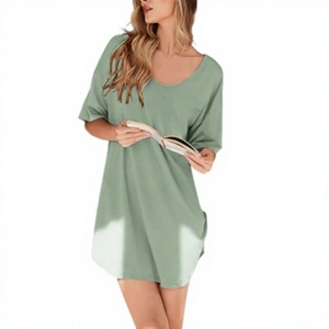 T-shirt long décontracté surdimensionné à manches courtes en coton 100% super doux et extensible, léger, avec logo personnalisé pour femme, idéal pour la nuit - Product Image 2