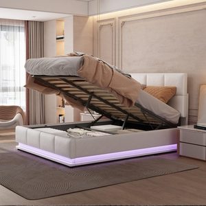 <span class=keywords><strong>Lit</strong></span> LED 16 couleurs changeantes et 4 modes d'éclairage avec meuble de rangement élévateur peu encombrant - Product Image 2