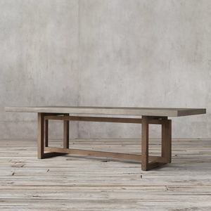 Table à manger carrée en bois rustique américain récupéré, 8 places, avec couche de béton sur un noyau en bois - Product Image 1