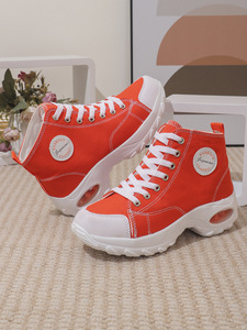 Chaussures décontractées pour femme à plateforme compensée haute en toile orange - Product Image 5