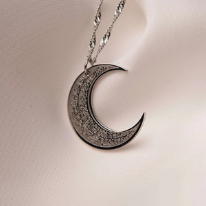 Lune islamique arabe musulman Allah mot calligraphie verset religieux pendentif en acier inoxydable mode bijoux collier pour femmes hommes - Product Image 3