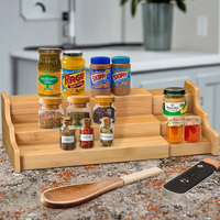 Moderno y Sostenible Estante de Especias de Madera Tipo Soporte, Organizador Rectangular para Gabinete de Cocina, Exhibidor Expandible de Bambú de Tres Niveles