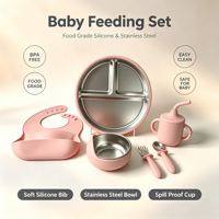Ensemble de 6 assiettes et bols pour tout-petits en acier inoxydable, ensemble d'alimentation pour bébé sans BPA, assiettes divisées durables, ustensiles d'alimentation pour bébé