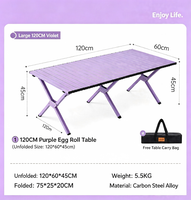 Nouvelle chaise lune violette populaire et table pliante rectangulaire en acier au carbone pour l'extérieur, ensemble complet table et chaises violettes