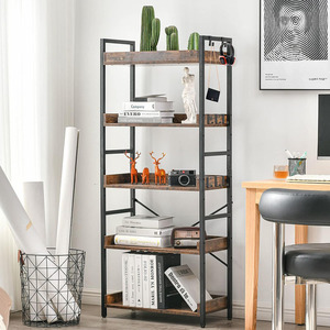 Bibliothèque ouverte réglable à 5 niveaux <span class=keywords><strong>Étagère</strong></span>s à livres de ferme rustique <span class=keywords><strong>Bois</strong></span> industriel <span class=keywords><strong>Métal</strong></span> noir Mid for Century Bibliothèque pour - Product Image 6
