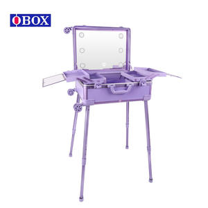 Estuche de maquillaje Obox morado cuadrado con ruedas giratorias, cierre con bloqueo, impermeable y expandible para almacenamiento en el hogar. - Product Image 4