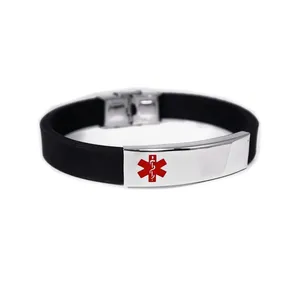 Pulsera médica de silicona con identificación, símbolo de alerta médica