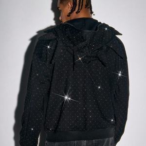 Nouveau Hoodie Homme Oversize de Haute Qualité 2025 – Style Street Hip Hop avec Fermeture Éclair Intégrale, Imprimé Strass Personnalisé, Coupe Boxy Courte - Product Image 3