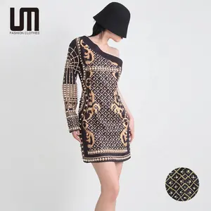 Liu Ming Luxury High End 2024 New Fashion Women Slash Neck One Shoulder High Waist Patchwork A Line Mini Dress