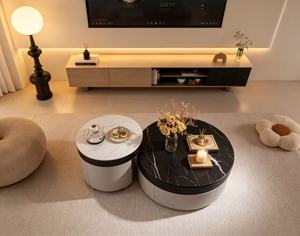 Modern Nesting Coffee <b>Table</b> Set Marble Top <b>White</b> Black <b>Round</b> Living Room Furniture - Product Image 2