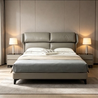 Lit de chambre moderne avec dossier en cuir écologique souple et cadre en bois, idéal pour appartement et hôtel