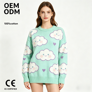 <span class=keywords><strong>Pull</strong></span> en tricot jacquard à motif nuage vert menthe, esthétique Kawaii, style Soft Girl, <span class=keywords><strong>pull</strong></span> tricoté Y2K surdimensionné, <span class=keywords><strong>pull</strong></span> en tricot Harajuku pour femmes - Product Image 1