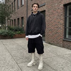 Stivali al ginocchio da <span class=keywords><strong>uomo</strong></span> personalizzati in vera pelle bianco crema con lacci e cerniera, suola spessa e punta tonda - Product Image 4