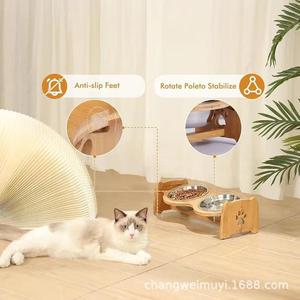 Solid Wood Pet <b>Feeder</b> Double Bowl Elevated <b>Cat</b> Dog Bowl Rack For Feeding - Product Image 5