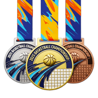 Ronde 3D geëmbosseerde metalen basketbalmedailles goud zilver brons met lint voor jubileum- en sportkampioenschapsprijzen