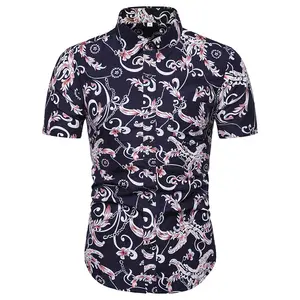 여름 남성 셔츠 탑 캐주얼 짧은 소매 하와이 셔츠 인쇄 멋진 남성 드레스 셔츠