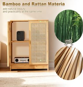 Meuble de rangement pour routeur Wi-Fi avec étagères réglables, 2 niveaux, en <span class=keywords><strong>bambou</strong></span> et <span class=keywords><strong>rotin</strong></span>, support pour modem, boîte organisatrice pour la maison et le bureau, sans panneau arrière - Product Image 5