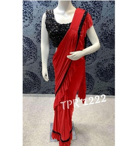 Sari en soie pour occasions spéciales, avec chemisier de créateur brodé multicolore, style luxueux, lavable, disponible en gros - Product Image 6