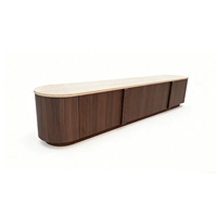 Console TV en placage de noyer personnalisable, directement de l'usine, avec plateau en travertin, design incurvé, style nordique/français/moderne
