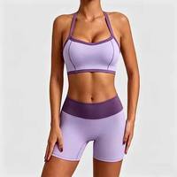 Ensemble de shorts de yoga contrastants réversibles à pois avec soutien-gorge intégré à bretelles spaghetti, extensible dans quatre directions, pour l'entraînement