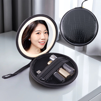 Entrepôt américain livraison directe forme ronde porte-monnaie étanche Mini portefeuille avec miroir Portable Led maquillage miroir sac