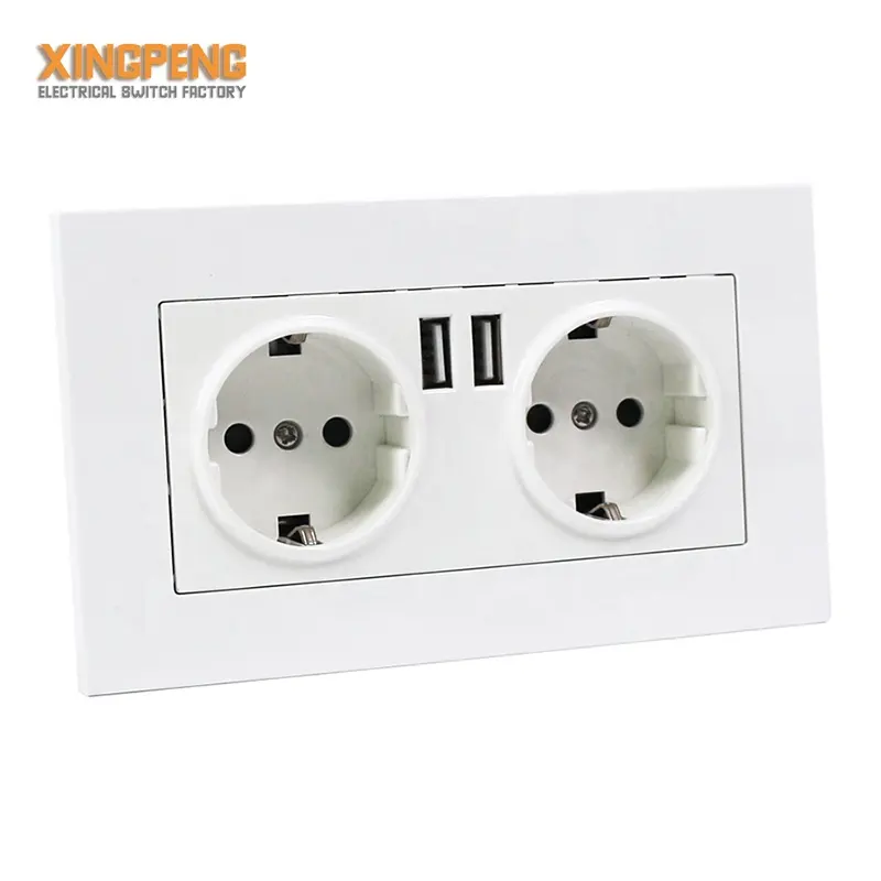 Hot sale for home EU standard 2 gang 16A germany wall socket outlet output USB port charger 2.1 amp 5V color OEM