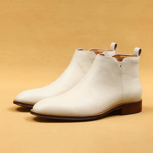 Men's pointed-toe leather high-top British-style business casual short <b>boots</b> in white color - Product Image 2