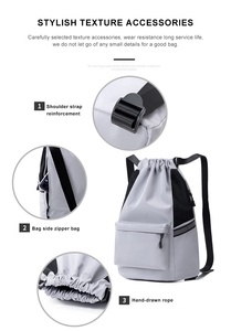 Sac à dos à cordon imperméable, sac de sport, sac de plage, sac de gym avec une poche zippée sur le devant pour femmes et hommes, sac à cordon en polyester personnalisé, tendance - Product Image 3