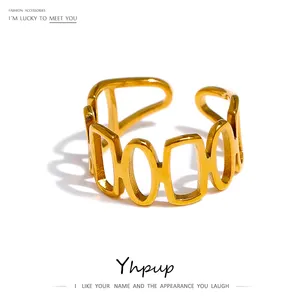 JINYOU 713 Chic Metal Gold Plated Geometric Finger Ring Jewelry Stainless Steel Irregular Opening Ring