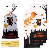 100 sacs cadeaux jetables en plastique OPP autocollants, imprimés en gravure, pour Halloween, friandises, bonbons