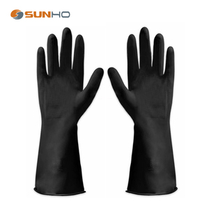 SunnyHope <span class=keywords><strong>Gants</strong></span> de Travail <span class=keywords><strong>Noir</strong></span> Long Caoutchouc Imperméable Latex Vêtements Industriels EN388 Certifié Nettoyage Lavage Alimentaire Usage Domestique - Product Image 1