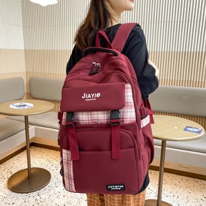 Jiayi <b>Student</b> <b>Backpack</b> 15 Inches Red Plaid Design For Girls School Use - Product Image 1