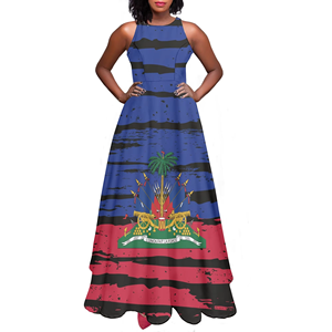 Gaun Tank Top wanita kustom mewah pakaian cetak bendera negara manis tanpa tali kasual tanpa lengan panjang Haitian hitam - Product Image 5