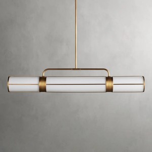 Lustre moderne cylindrique long en métal noir avec abat-jour en acrylique, LED blanc chaud 3500K, pour salon - Product Image 4