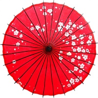 Payung Manual Kertas Minyak Gaya Jepang Merah, Praktis untuk Perlindungan dari Hujan/Matahari, Terinspirasi Anime, Payung Dekoratif untuk Tarian