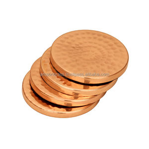 Sous-verre en cuivre massif de forme ronde martelée de qualité supérieure sous-verre décoratif tasse en cuivre et sous-verre en verre - Product Image 1