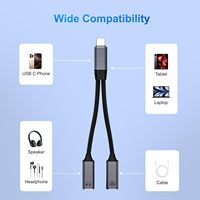 Divisor USB Tipo-C 2 en 1, Cable Mini de Carga Rápida de 60W 5A para Laptop e Impresora