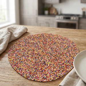 Colorful Beaded <b>Round</b> <b>Placemat</b> Bohemian Embroidered Home Decor Washable - Product Image 5